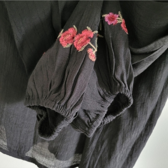 UMGEE Floral Embroidered Gauze Cotton Cold Sleeve Sheer Blouse Top S - Picture 6 of 9